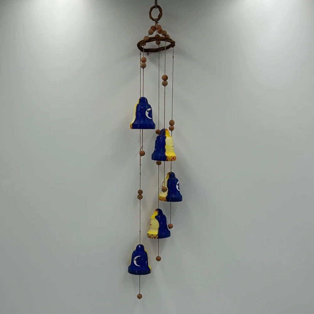 Handmade Celestial Clay Bell Wind Chime Sun Moon Star Terracotta Boho Zen Witchy